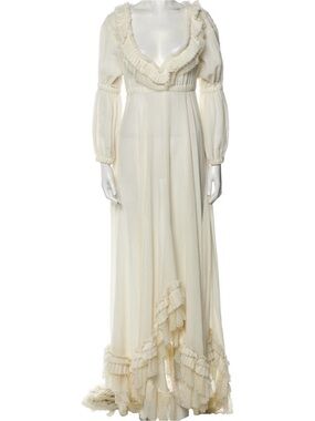 Philosophy di Lorenzo Serafini Cream Ruffle-Trim Maxi Dress